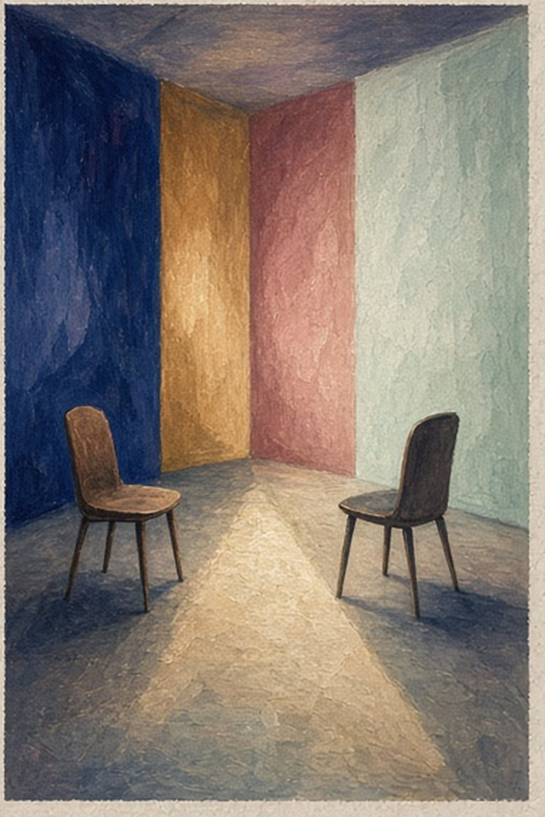 Gouache Ask room with two chairs and one clear opening