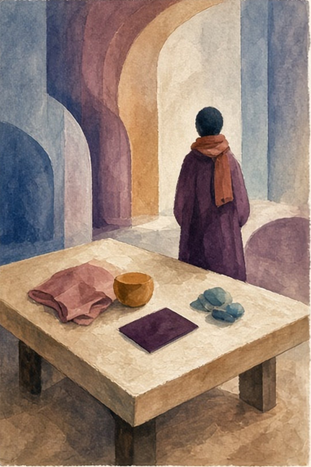 Gouache preparation table grouping a few known details