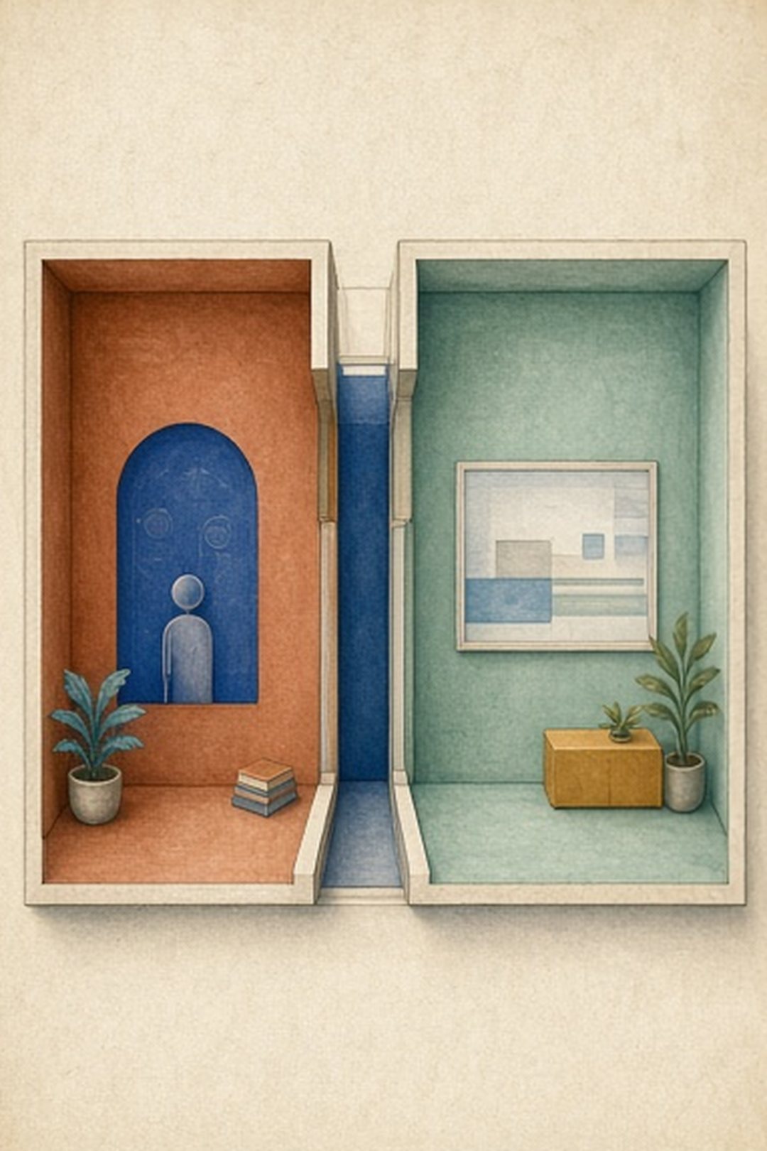 Adjacent app and website rooms separated by a clear threshold