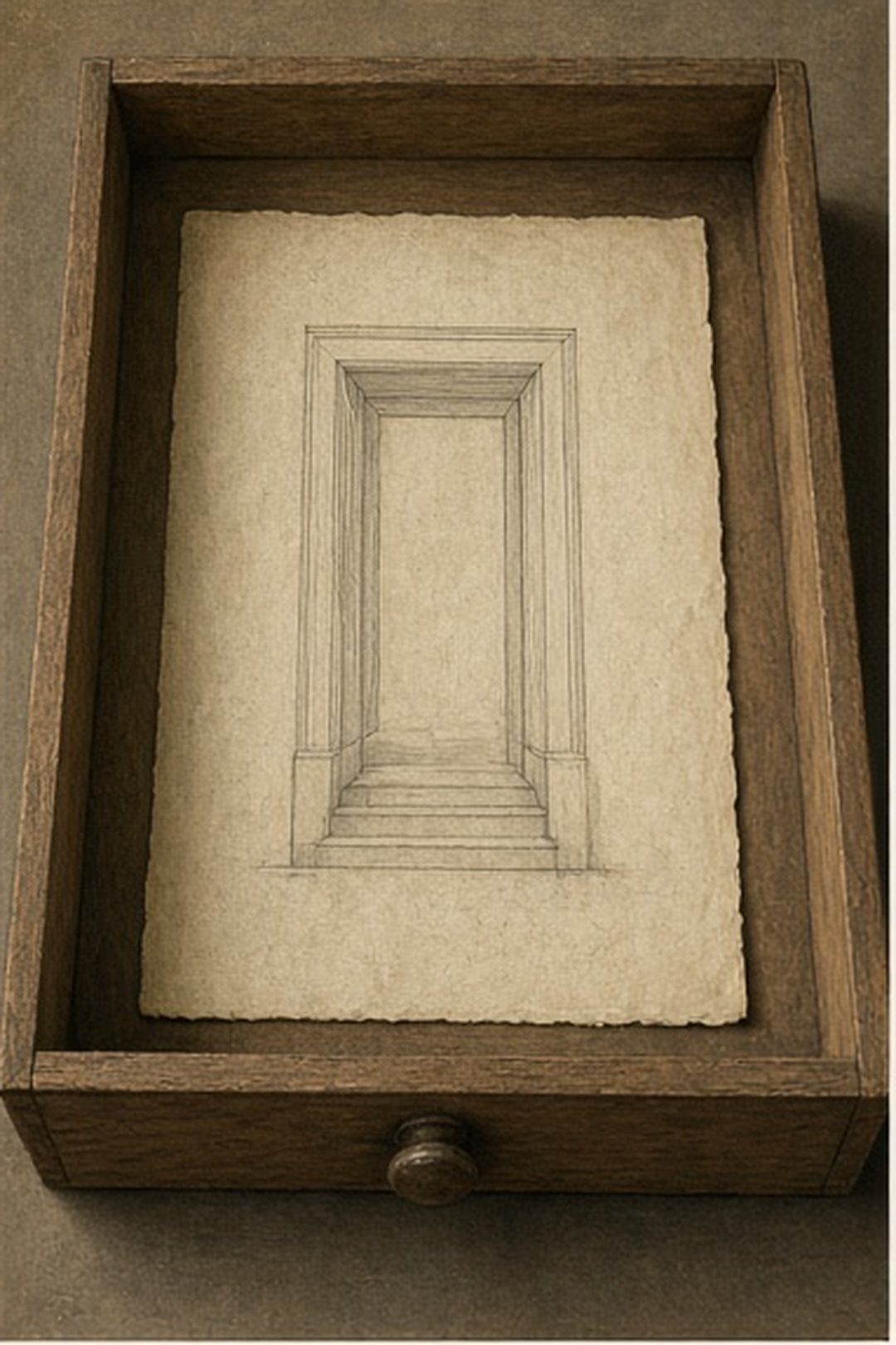 A painted doorway plan resting in a private drawer over time